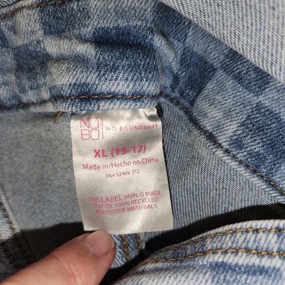 NO BO NO BOUNDARIES Denim Shortall Womens XL Blue Checkerboard Boho Cottagecore - Picture 4 of 12